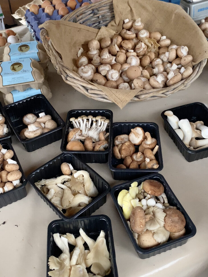 Moreton Mushrooms and Tilly's Traditionals selling mushrooms and eggs at Pimlico Road Farmers Market